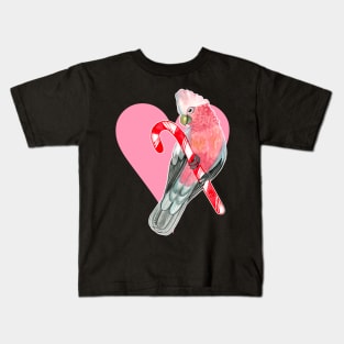 Galah Parrot on Candy Cane and Heart Kids T-Shirt